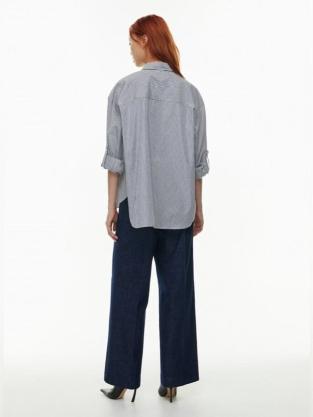 Aritzia Babaton Archive Poplin Shirt Oversized Mila Ink Navy/White Size Small - Picture 4 of 10